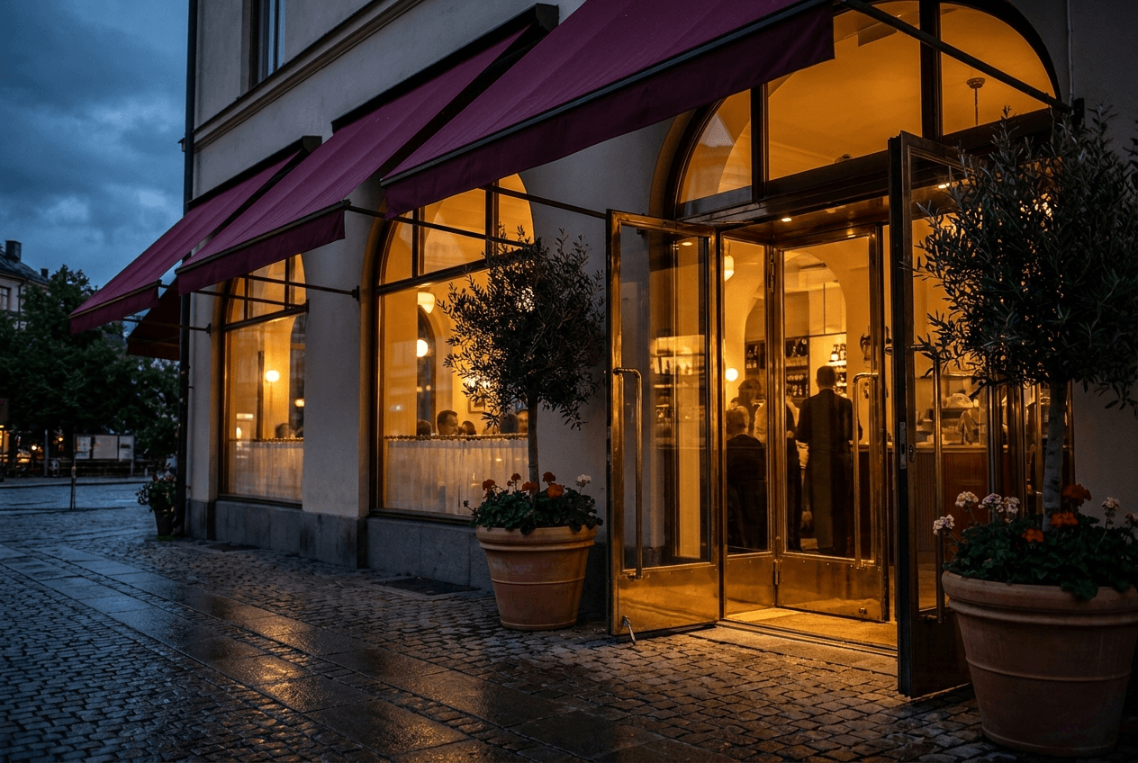 L’insegna della Hosteria Moderna la sera